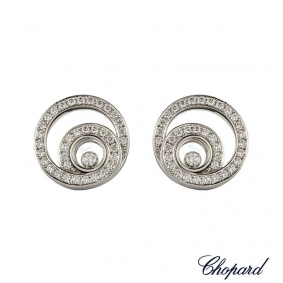 Chopard 18k White Gold Happy Diamond Earrings 837108-1001 B&P
